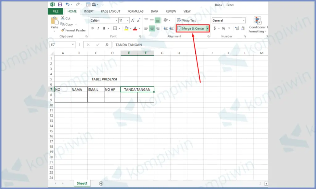 6 Pencet Merge And Center - Cara Membuat Presensi di Excel Dengan Cepat