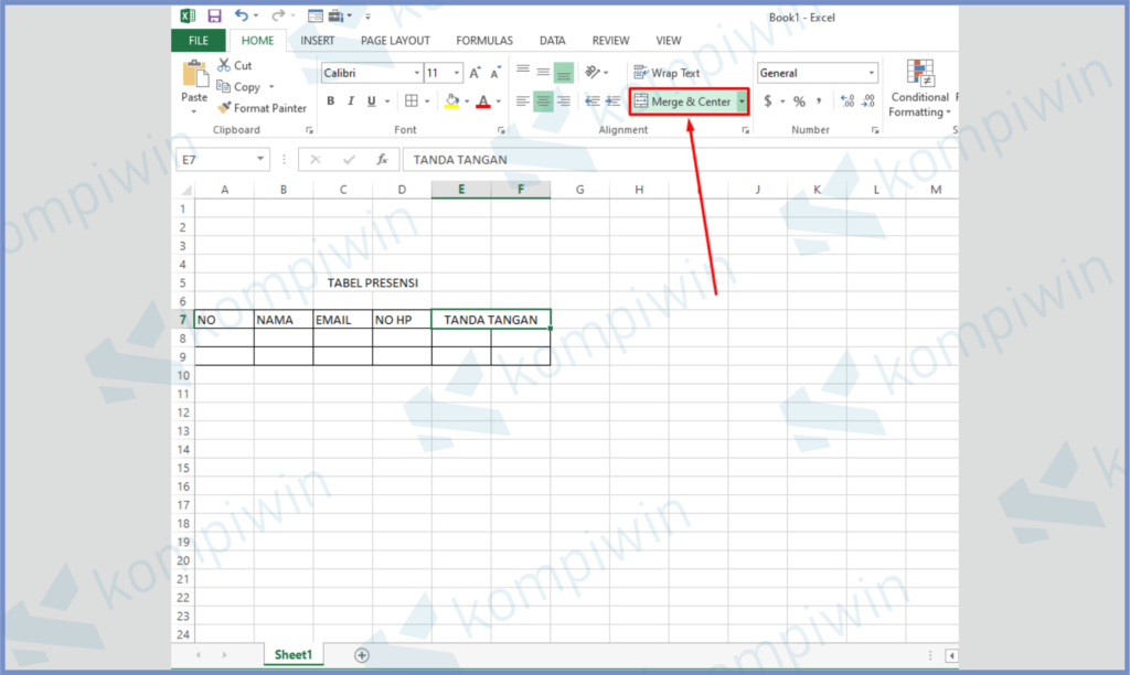 6 Pencet Merge And Center - Cara Membuat Presensi di Excel Dengan Cepat