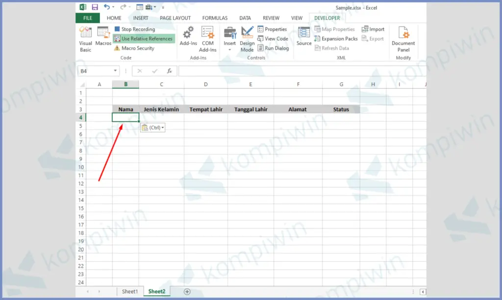 7 Tap Panah Kebawah - Cara Membuat Form Input Data di Excel