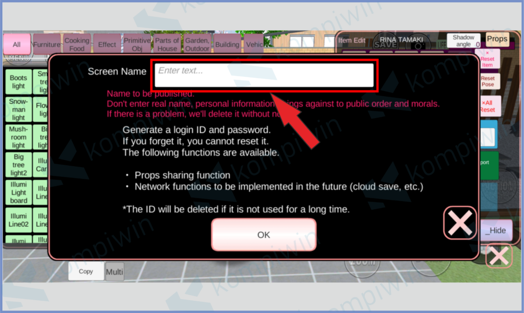 5 Ketikkan Nama ID - Cara Mabar (Main Bareng) di Sakura School Simulator
