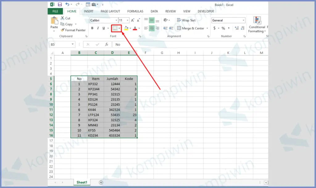 8 Klik Fitur Border - Cara Membuat Garis Pembatas Tabel dalam Microsoft Excel