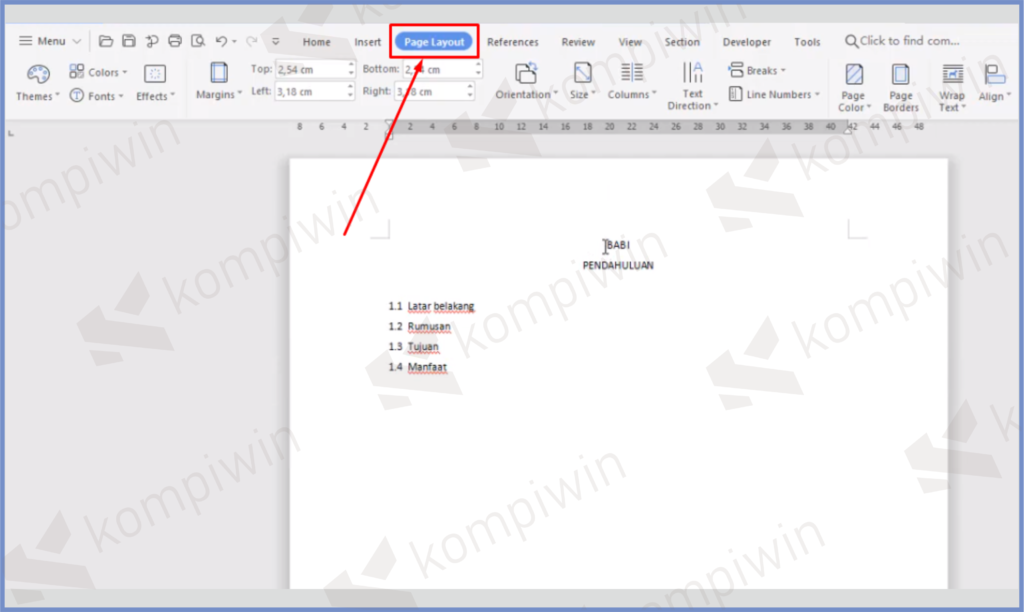 2 Pencet Page Layout - Cara Membuat Nomor Halaman Beda Posisi di WPS Office