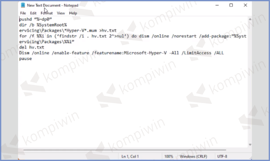 3 Paste Script Disana - Cara Install Hyper-V di Windows 11 Home
