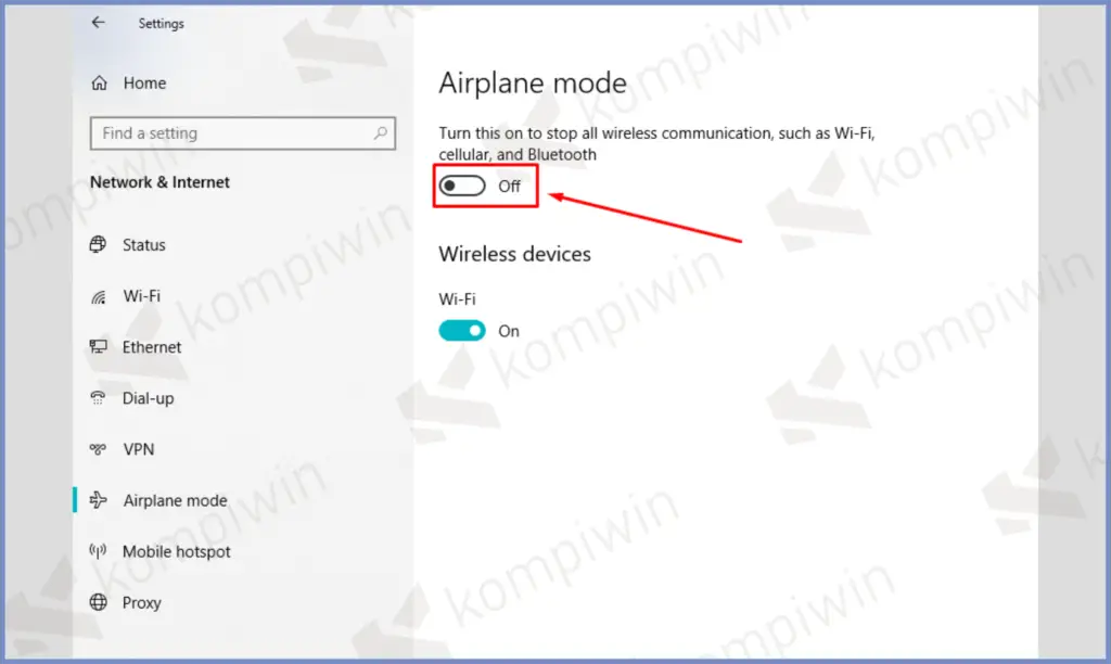 4 Ketuk Tombol Off - Cara Mengatasi Mode Pesawat Tidak Bisa Dimatikan di Windows 10