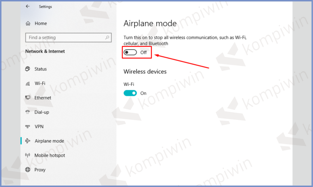 4 Ketuk Tombol Off - Cara Mengatasi Mode Pesawat Tidak Bisa Dimatikan di Windows 10