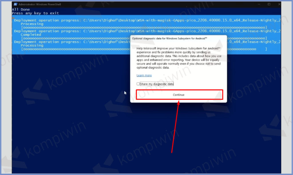 5 Pencet Tombol Continue - Cara Install WSA di Windows 11 secara Lengkap