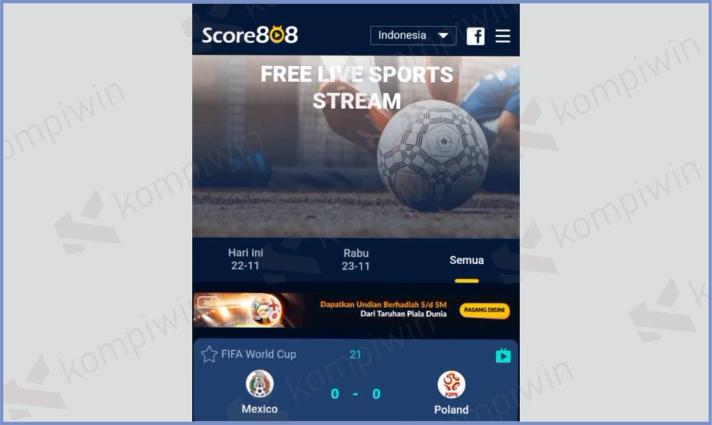 Tampilan Aplikasi - Download Score808 untuk Live Streaming Sepak Bola Gratis