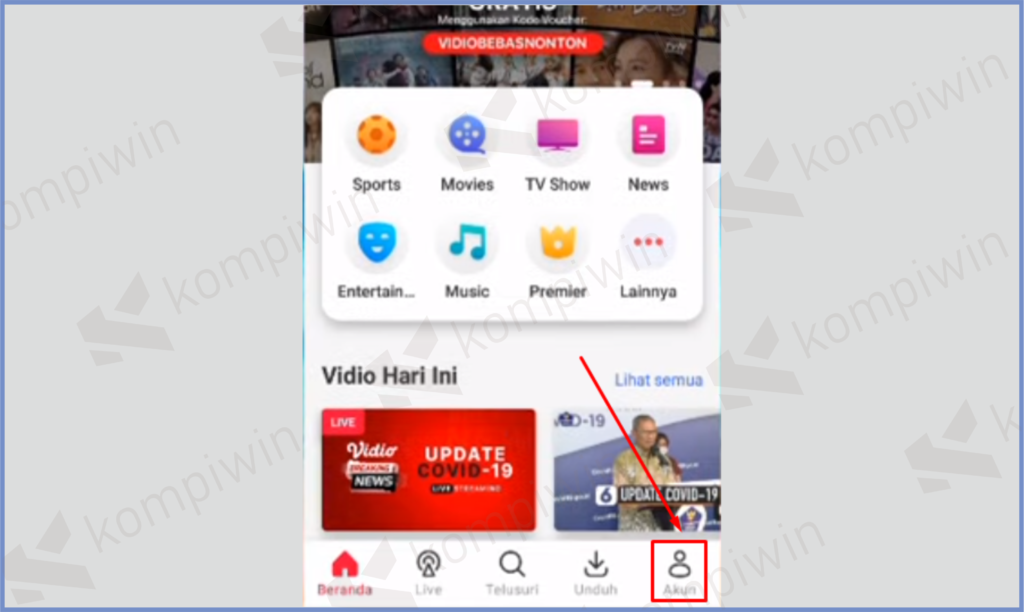 1 Ketuk Tombol Akun - Aplikasi Nonton Live Streaming Piala AFF 2022