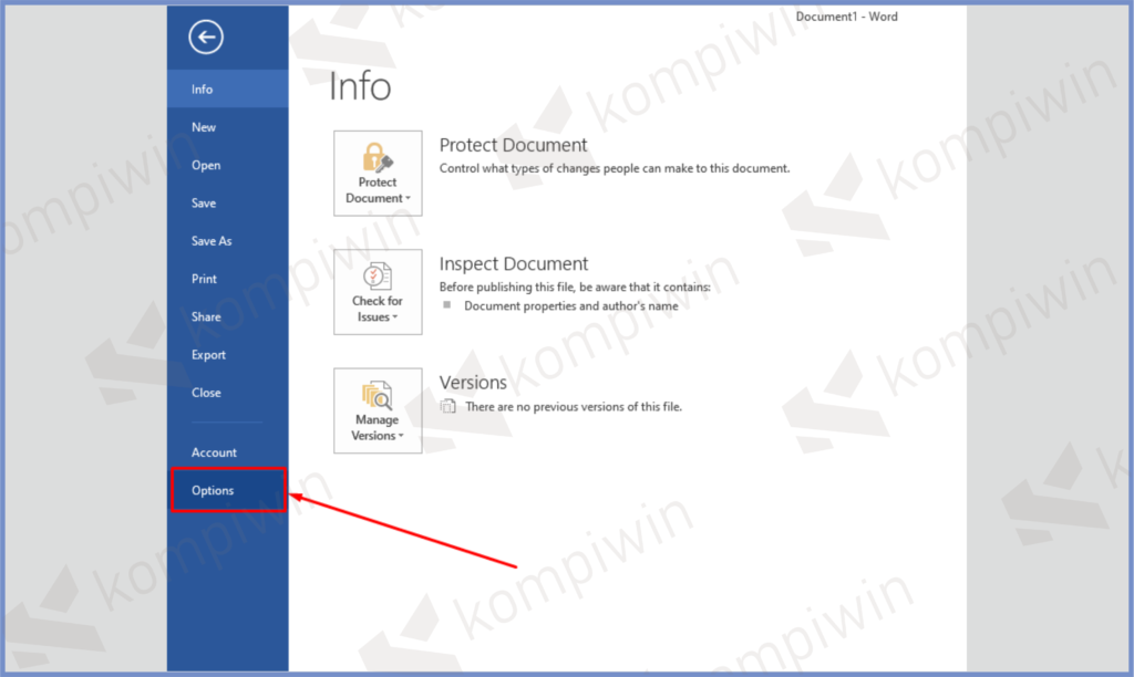 1 Ketuk Tombol Options - Cara Hapus Recent Document di Microsoft Word