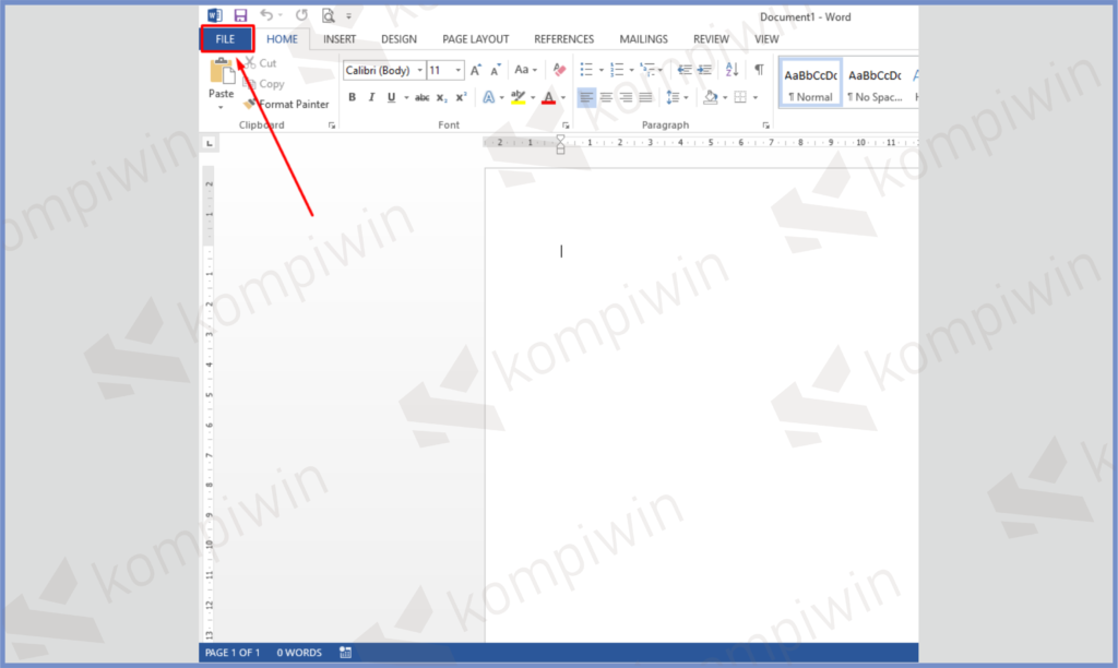 1 Klik Tombol File - Cara Ubah Ukuran Inchi ke Cm di Microsoft Word 2013