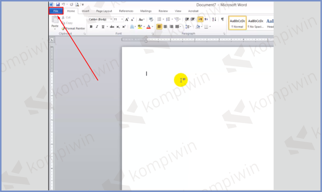 1 Pencet Tombol File - Cara Ubah Ukuran Inchi ke Cm di Microsoft Word 2010
