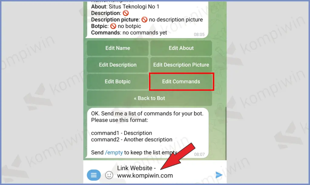 12 Pencet Edit Commands - Cara Membuat Board di Telegram dengan Mudah