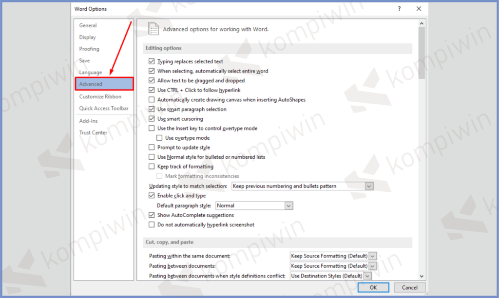 2 Masuk Ke Advanced - Cara Hapus Recent Document di Microsoft Word