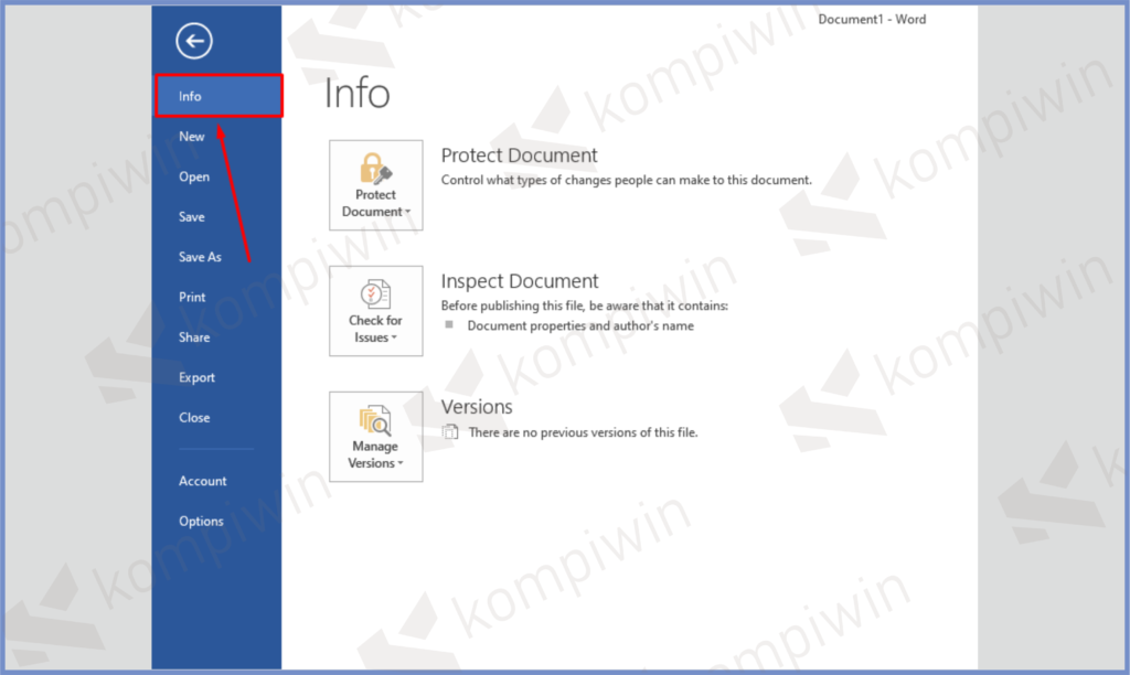 2 Pencet Tombol Info - Cara Mengunci Dokumen Word dengan Password