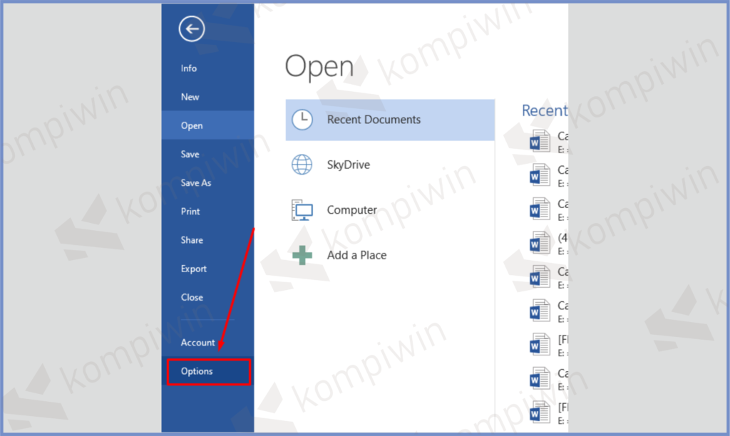 2 Tap Options - Cara Ubah Ukuran Inchi ke Cm di Microsoft Word 2013