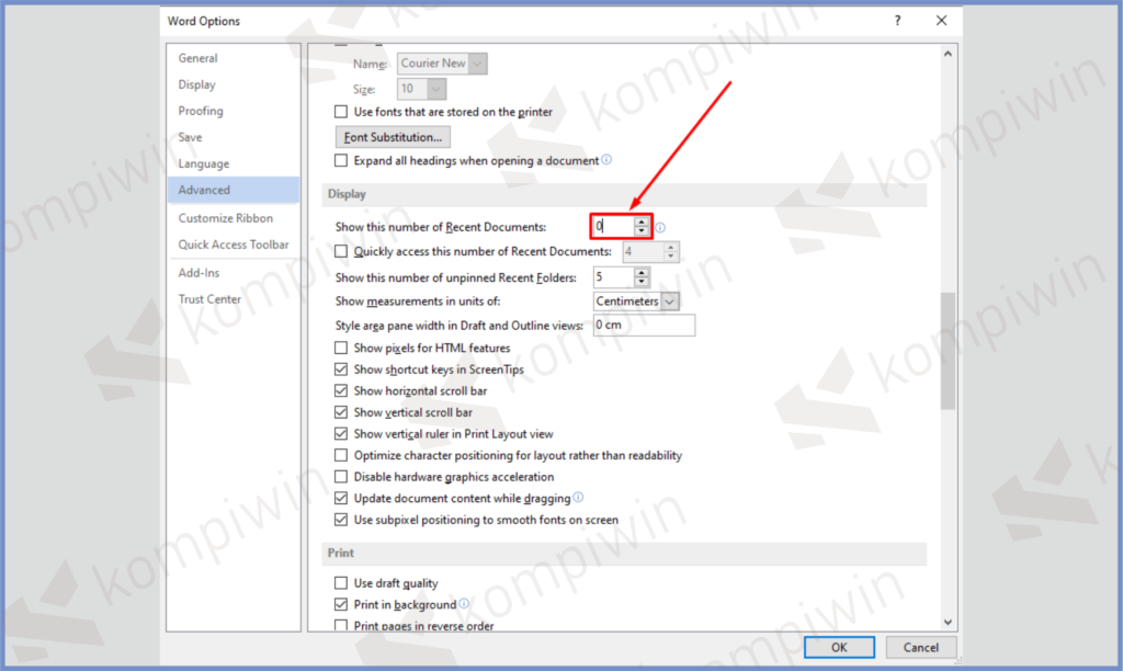 4 Ubah Jadi 0 - Cara Hapus Recent Document di Microsoft Word