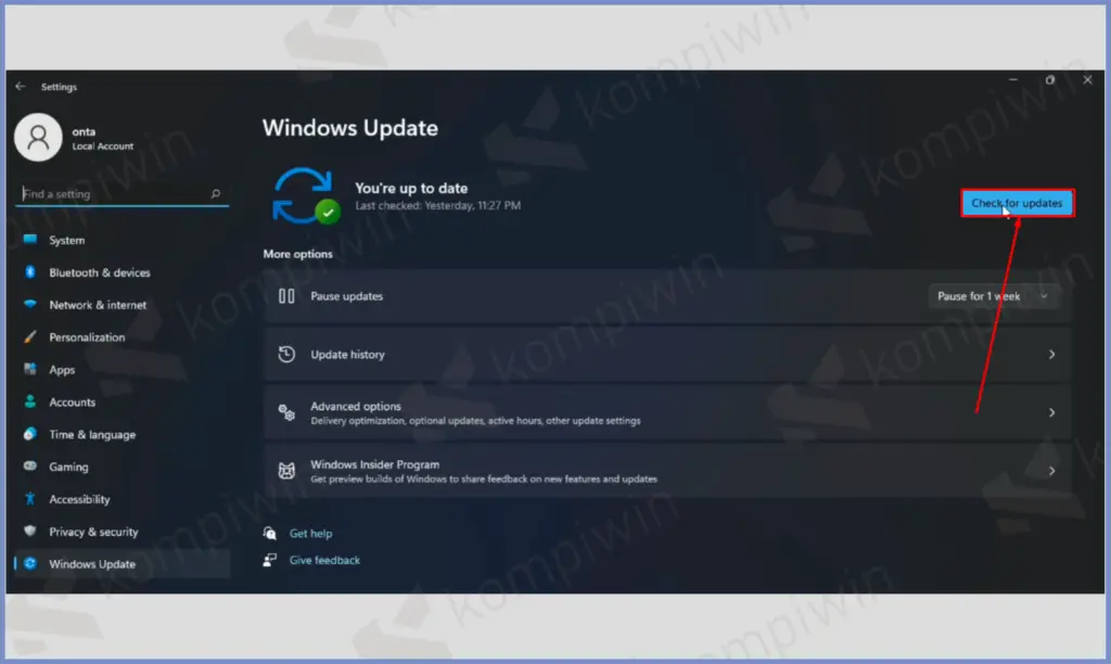5 Check For Update - Cara Memperbaiki Error Code 0xc004F074 di Windows 11