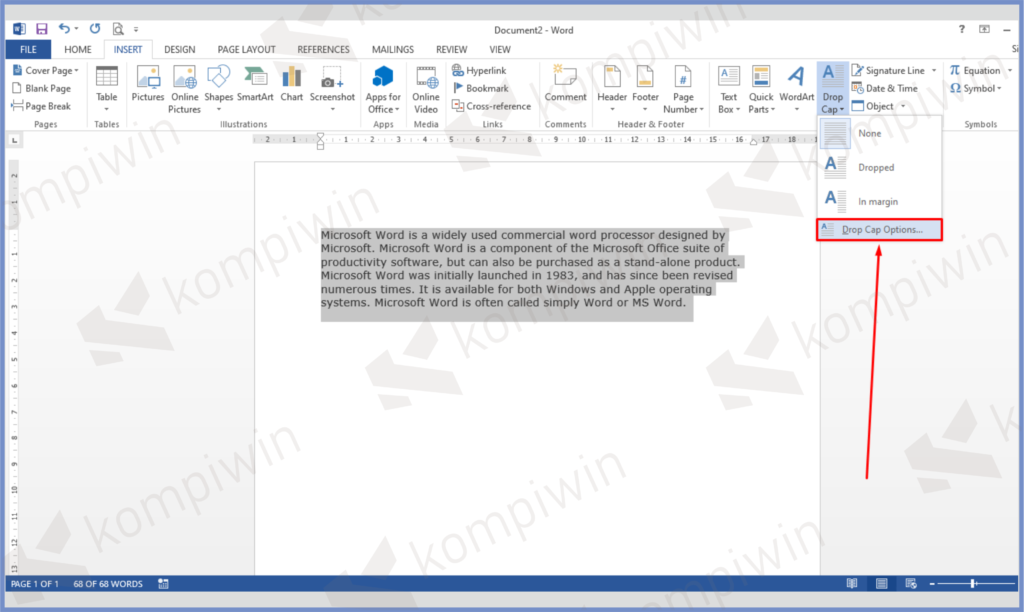 5 Drop Cap Options - Cara Membuat Huruf Besar [DropCap] Awal Kalimat di Word