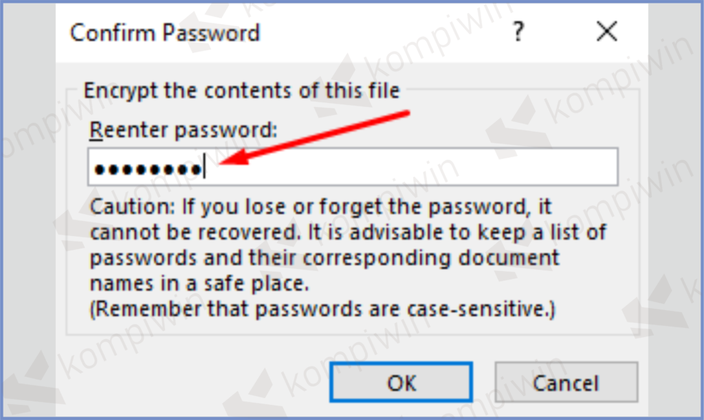 5 Ketikkan Lagi Password - Cara Mengunci Dokumen Word dengan Password