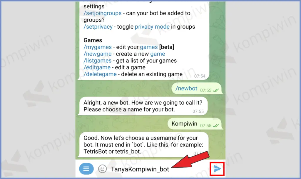 6 Ketikkan Username - Cara Membuat Board di Telegram dengan Mudah