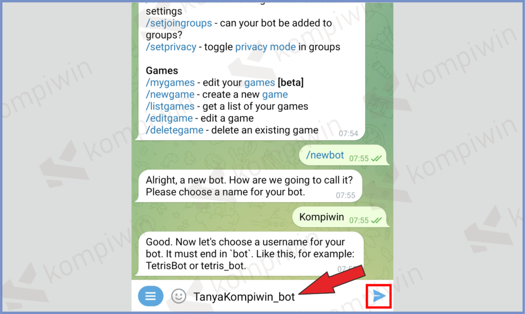 6 Ketikkan Username - Cara Membuat Board di Telegram dengan Mudah