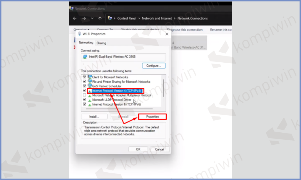 7 Internet Protocol dan Properties - Cara Mengatasi WiFi No Internet di Windows 11