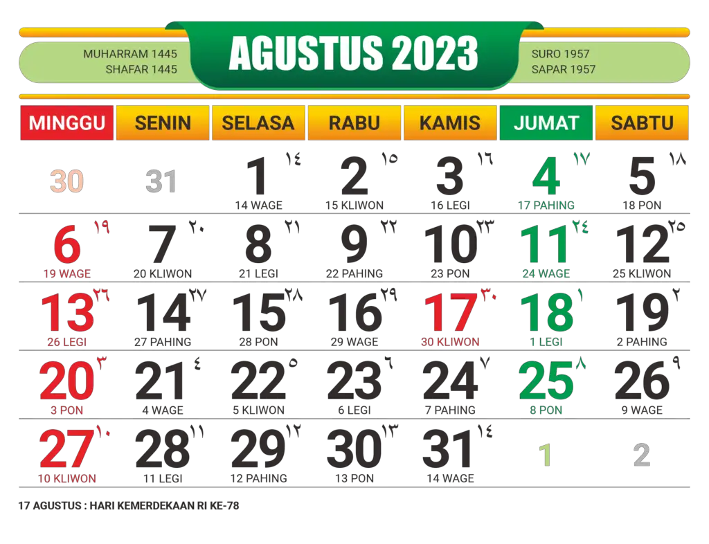 Kalender Jawa Agustus 2023