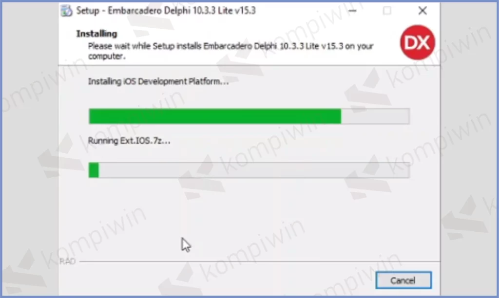 8 Tunggu Proses Instalasi Selesai - Cara Install Delphi Rio di Windows 10