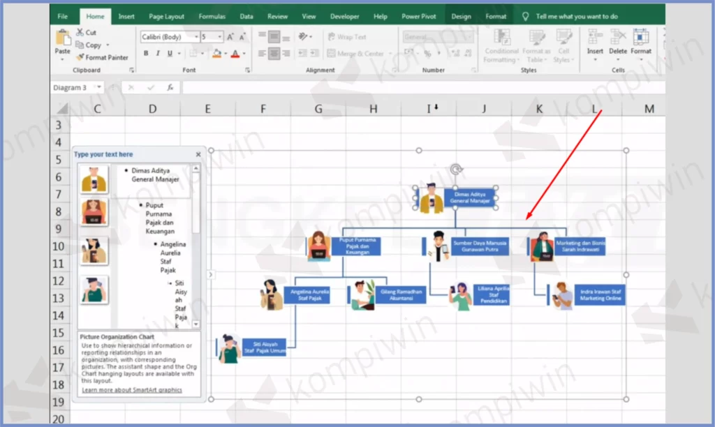 12 Klik Tabel Secara Utuh - Cara Membuat Struktur Organisasi di Excel