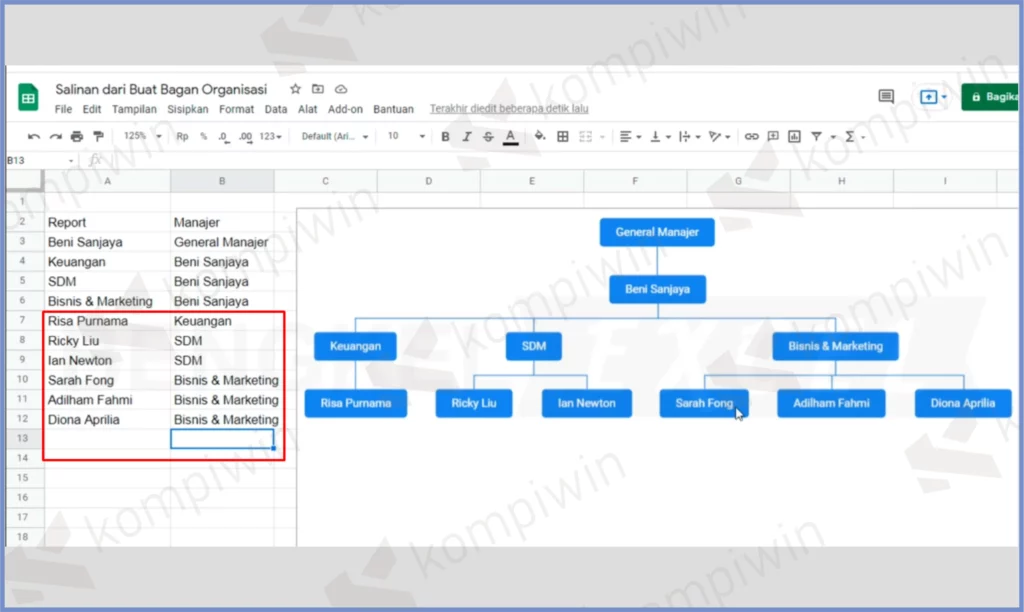 13 Hasil Ini - Cara Membuat Struktur Organisasi di Google Sheet Otomatis Update