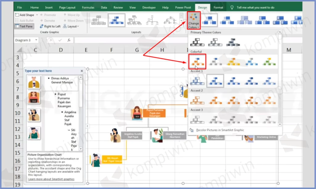 14 Pilih Change Color - Cara Membuat Struktur Organisasi di Excel