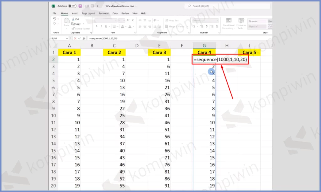 17 Ketikkan Rumus Acak - Cara Membuat Nomor Urut di Excel