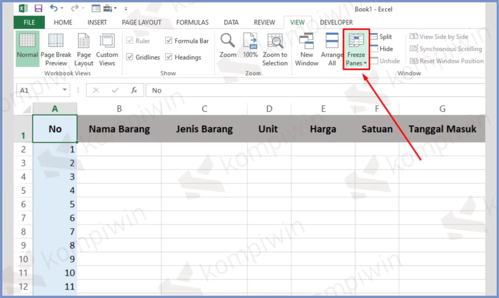 2 Freeze Panes - Cara Mengunci Posisi Kolom dan Baris dengan Freeze Panel di Excel