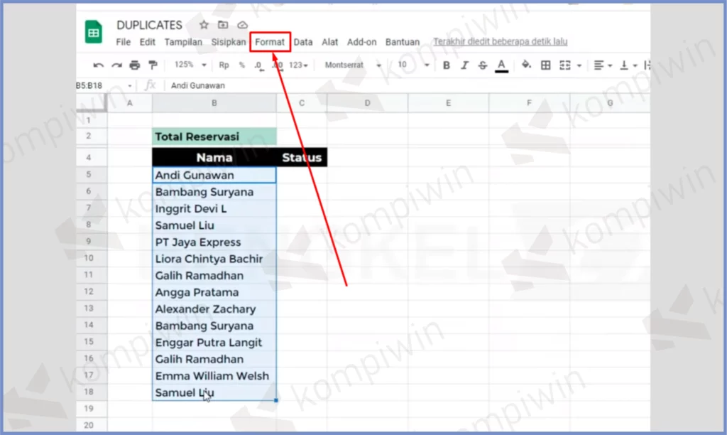 2 Ketuk Tombol Format - Cara Menandai Data Duplikat di Google Spreadsheet