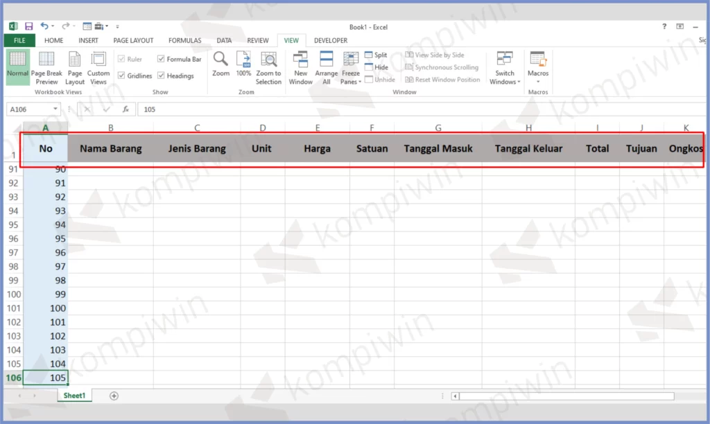 4 Coba Scroll Kebawah - Cara Mengunci Posisi Kolom dan Baris dengan Freeze Panel di Excel