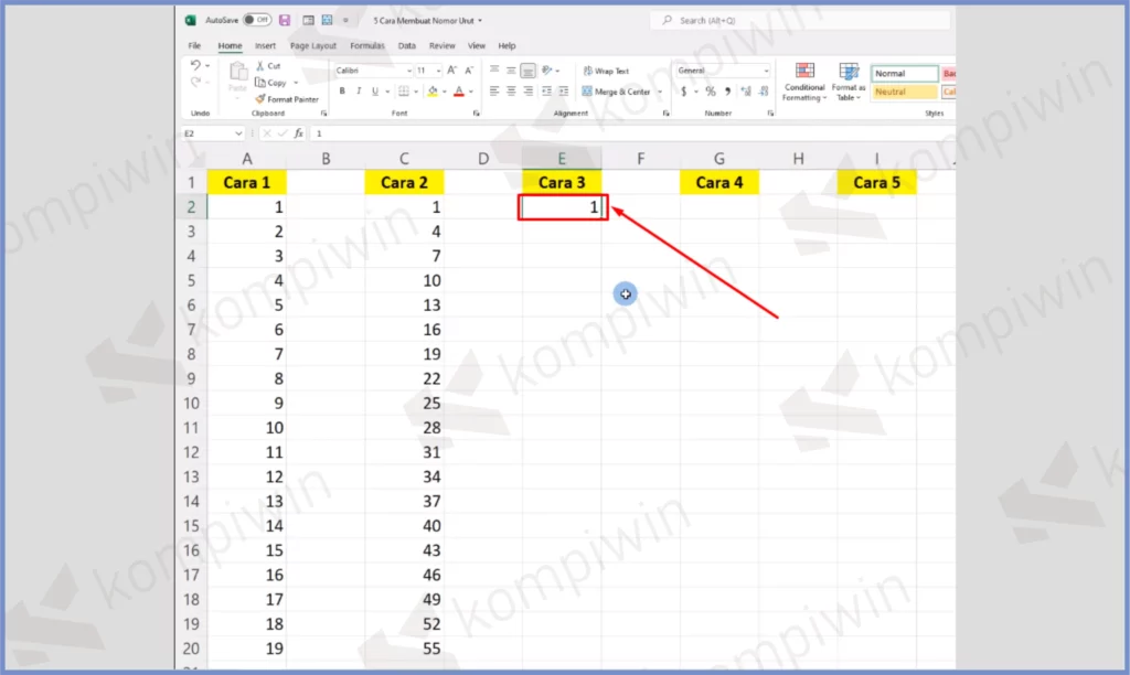 9 Pencet Cell Pertama - Cara Membuat Nomor Urut di Excel