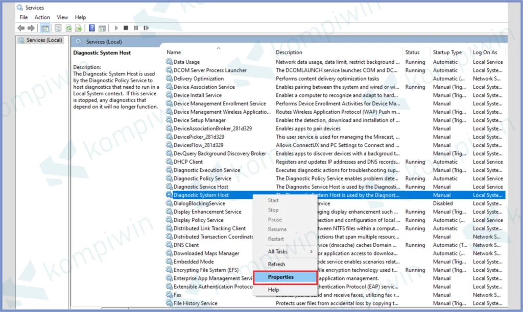 Properties - Cara Mengatasi Diagnostic Policy Service Tidak Berjalan di Windows 11