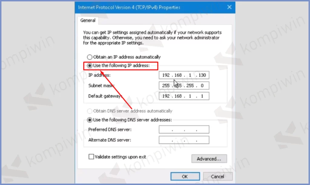 8 Use the following IP Address - Cara Mengganti IP Address di Windows 10 [LAN dan WiFI]
