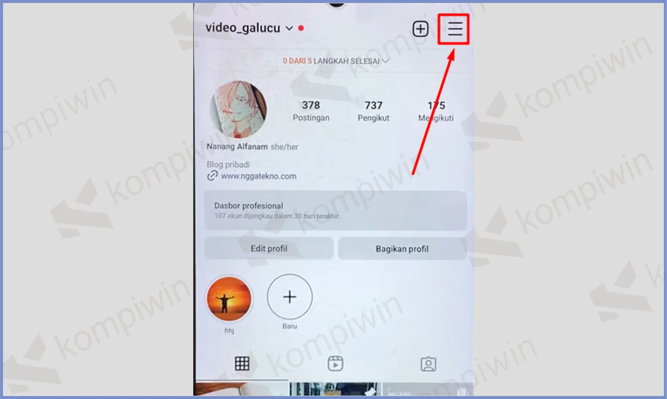 1 Ketuk Icon Strip Tiga - Cara Melihat Kode Cadangan 8 Digit Instagram