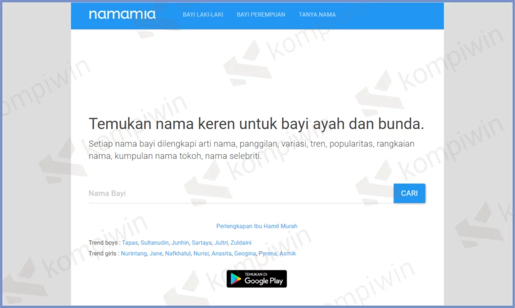 3 Namamia.com - 8 Rekomendasi Website Cek Arti Nama Terlengkap