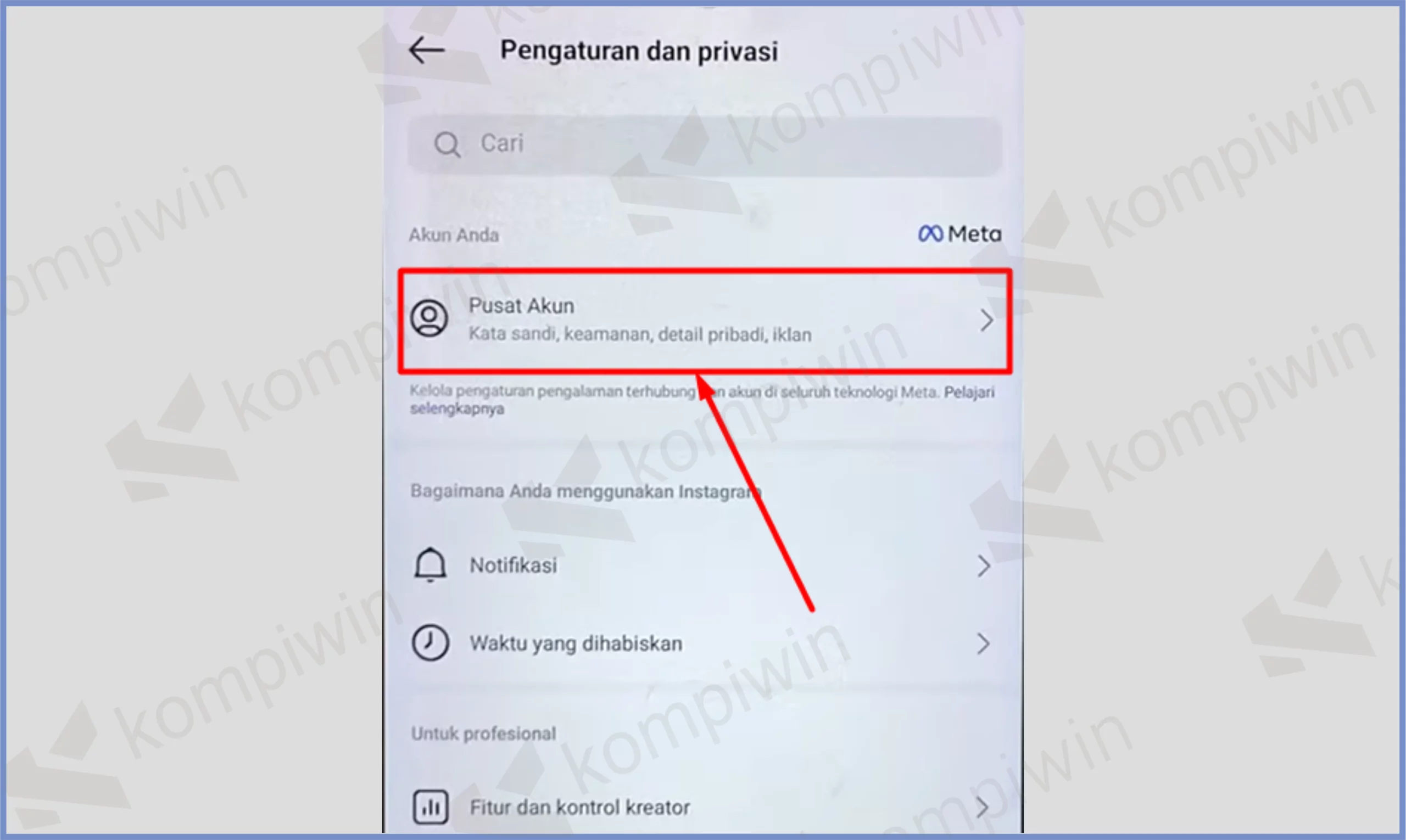 3 Pusat Akun - Cara Melihat Kode Cadangan 8 Digit Instagram