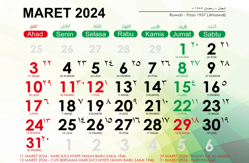 Kalender Jawa Maret 2024